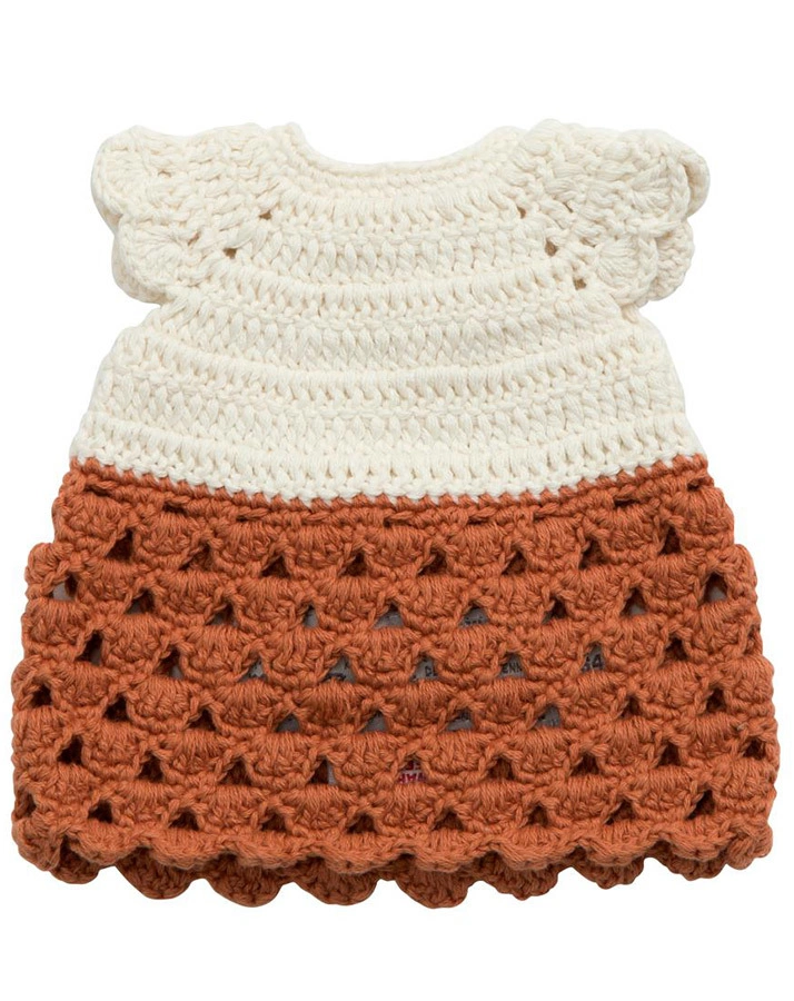 Häkel-Puppenkleid CROCHET (40cm) in rotbraun/weiß