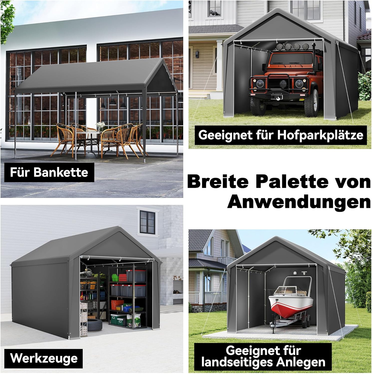 Aufun Carport Zeltgarage 3x4m, Wasserdichtes Lagerzelt mit PE-Dach, Reißenresistenter Garagenzelt mit abnehmbaren Seitenwänden, UV-beständig Winterfest Unterstand für Auto, SUV, LKW, Boot, Weiß