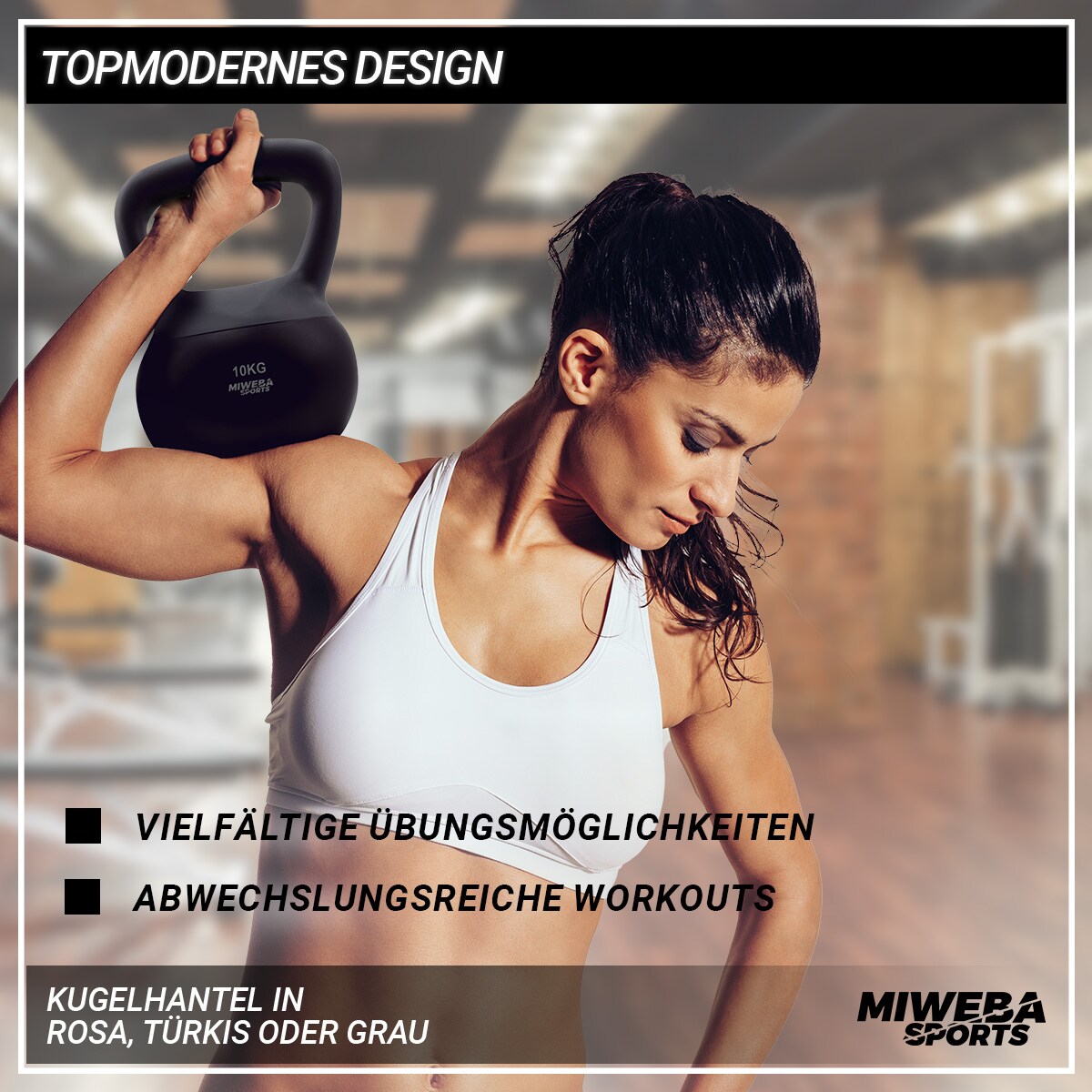 Miweba Sports Soft-Kettlebell KB100, 4-10 kg, PVC-Kugelhantel, Eisengranulat, rosa/türkis/grau (Grau, 10,0 kg)