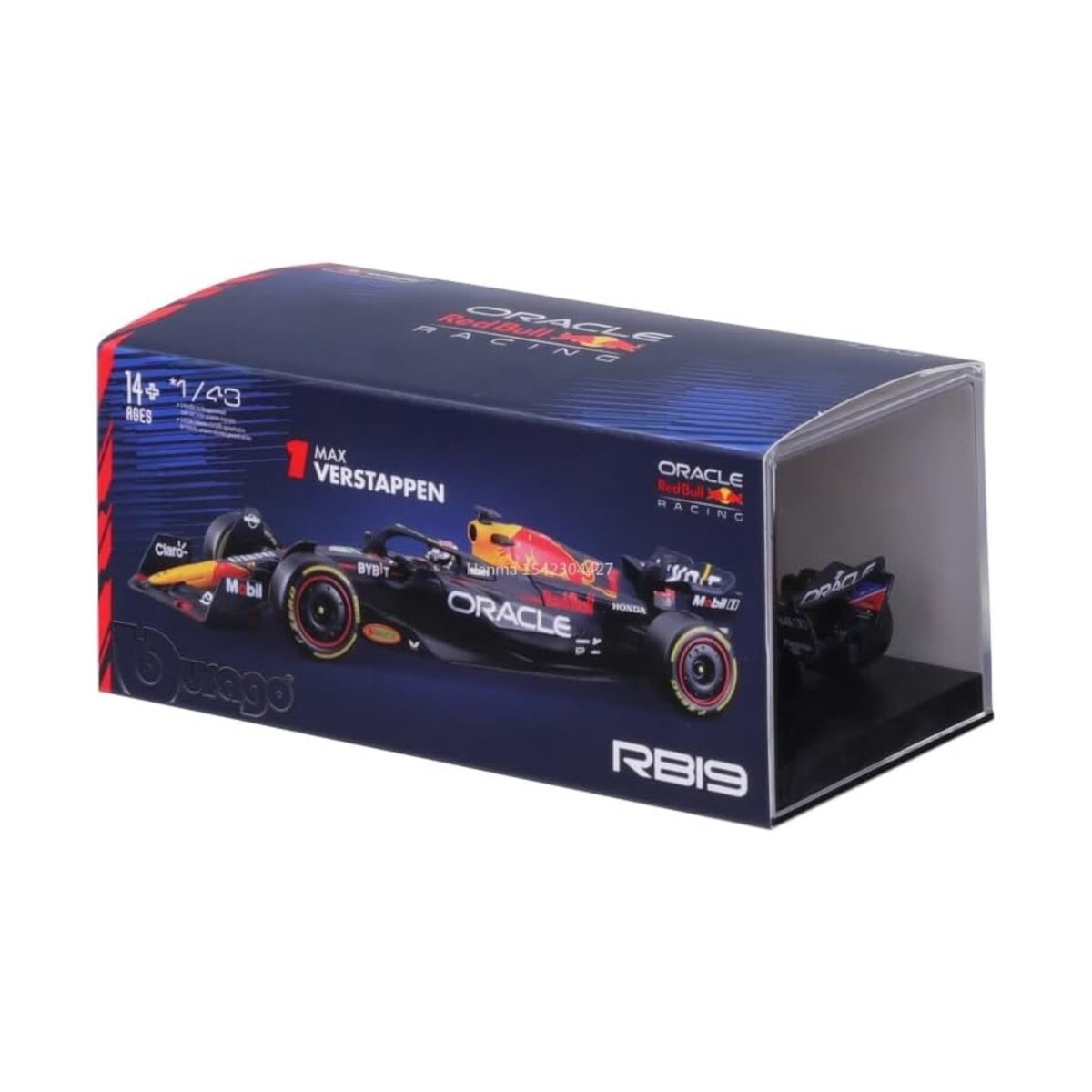 Bburago 18-38083 - Modellauto - Red Bull Racing F1 RB19 Verstappen #1 (mit Helm, Maßstab 1:43) Formel 1