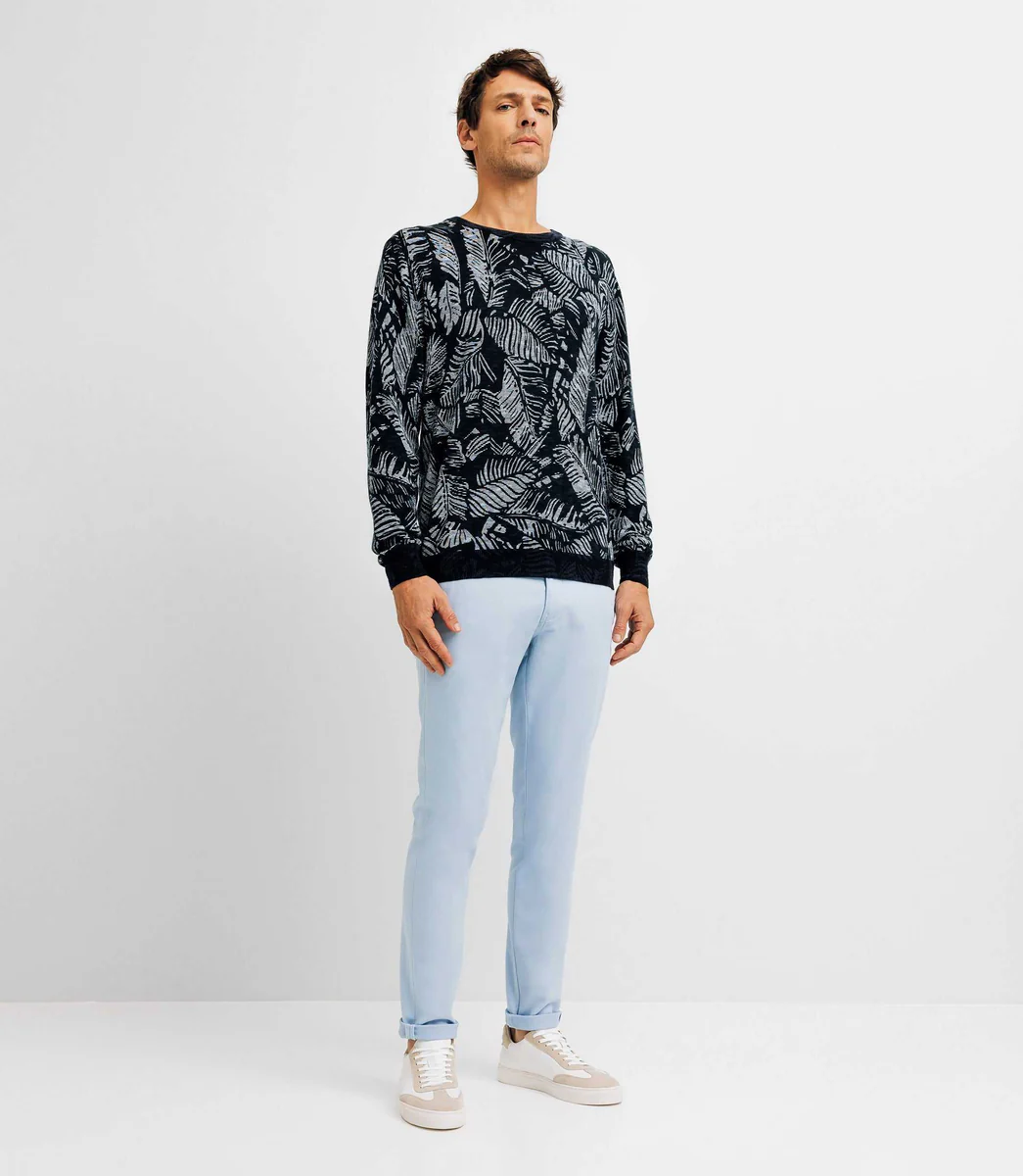 Pull col rond à motifs marine
