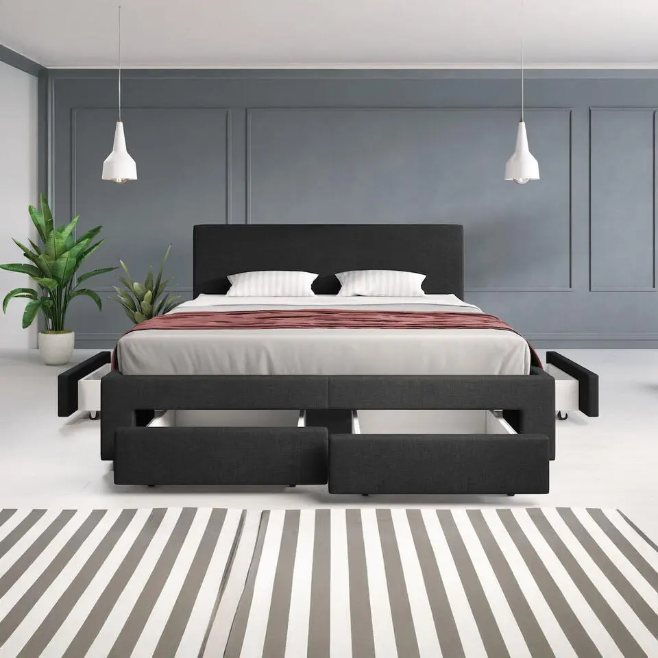 Meubella - Tweepersoonsbed Suente - Zwart - 160x200 cm