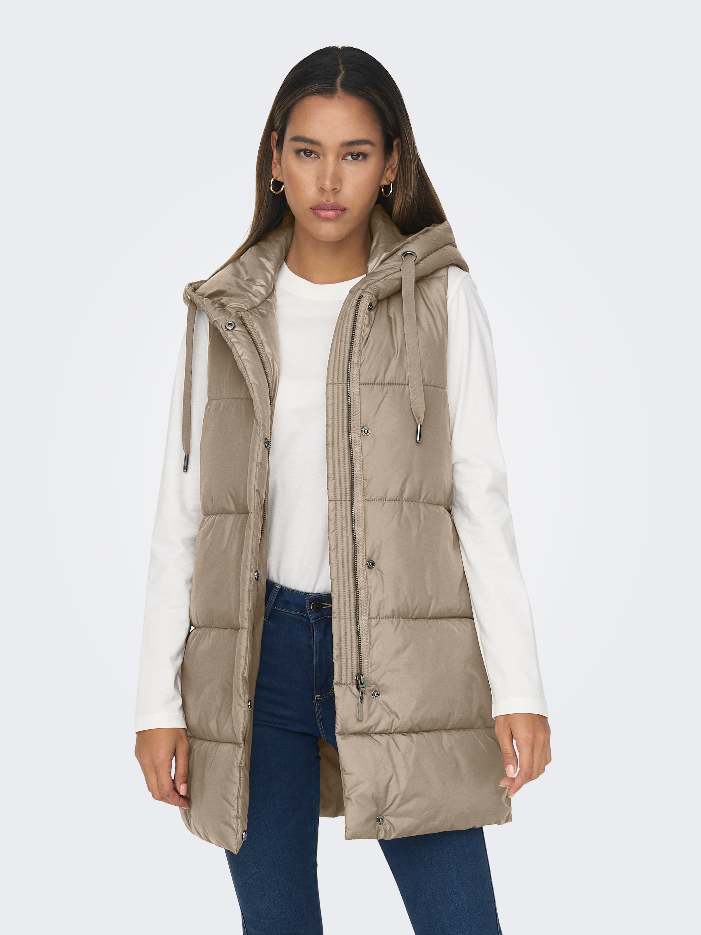 ONLY Steppweste »ONLASTA – Lange Steppweste mit Kapuze für kalte Tage«, regular fit, modisch, Web, Polyester, Kapuze