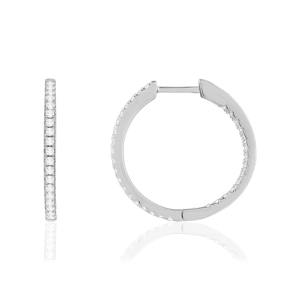 Créoles argent 925, zirconias. Diamètre 22 mm.