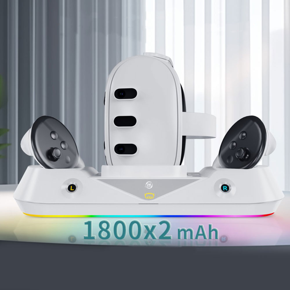 Meta Quest / Oculus Quest 3 Charging Dock Ladestation Halterung für VR Brille und Controller mit LED Beleuchtung - Weiss