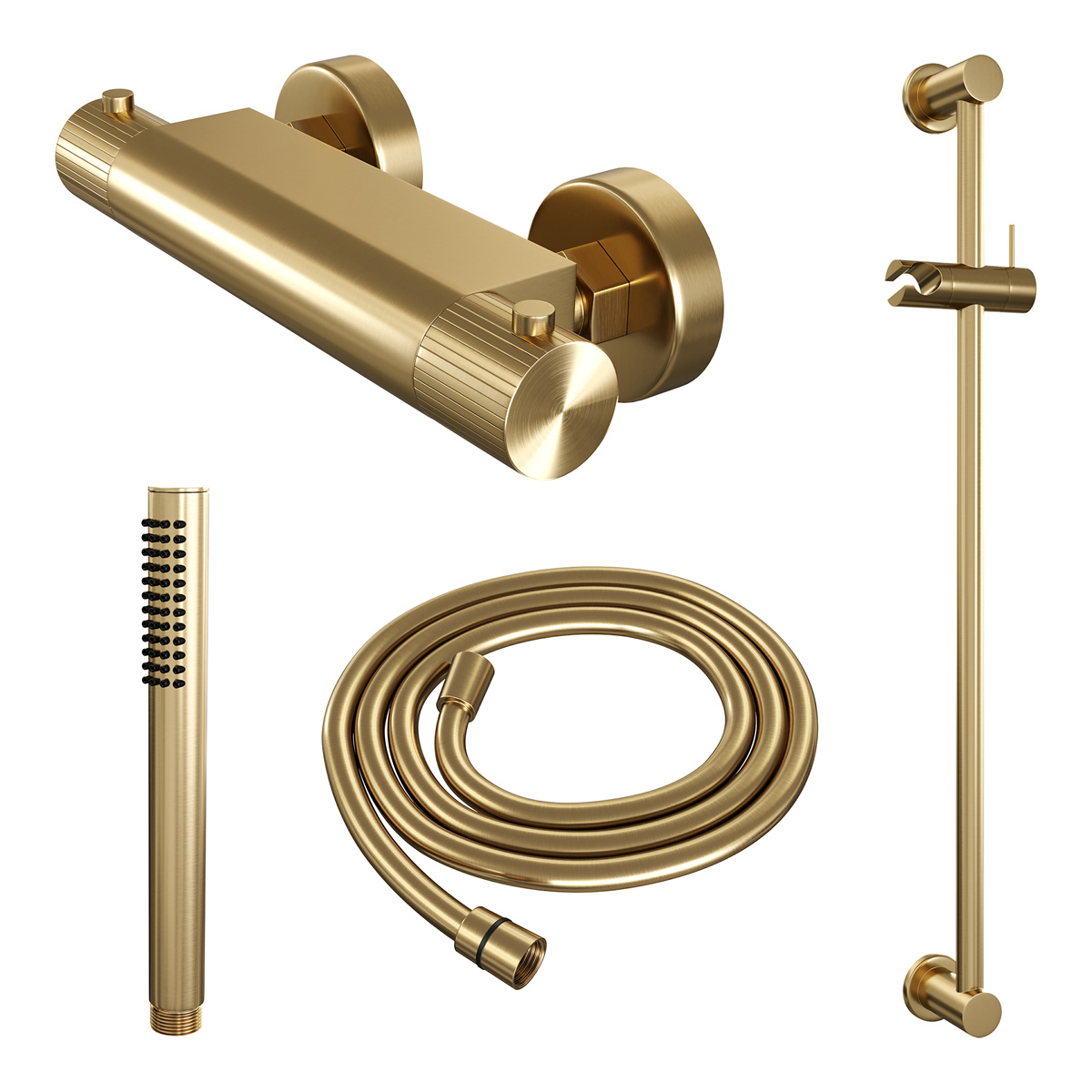 Brauer Stripe thermostatische douchekraan met glijstang en staafhanddouche messing geborsteld PVD