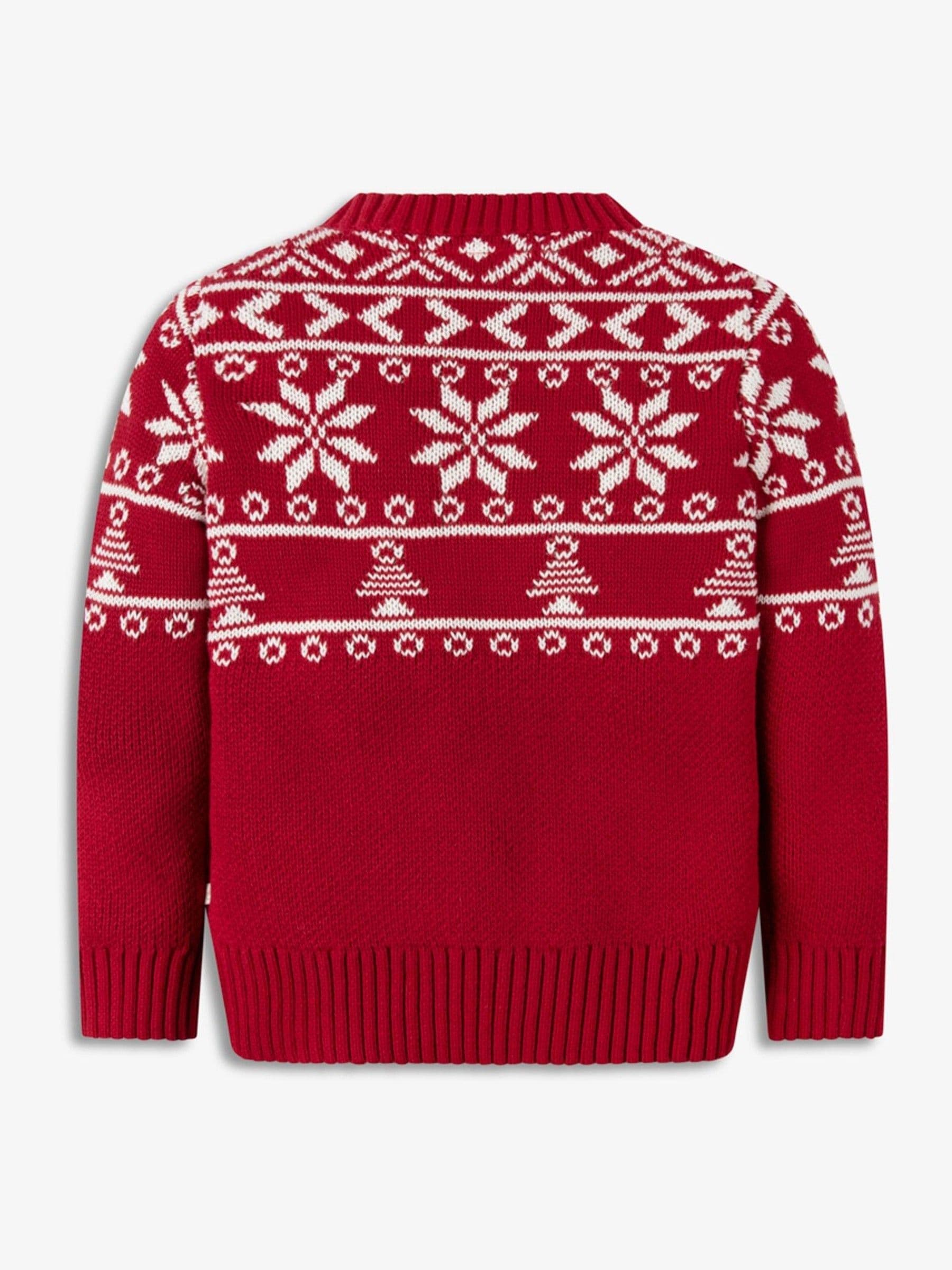 The Little Tailor rode kersttrui voor kinderen met half fairisle-motief van katoen
