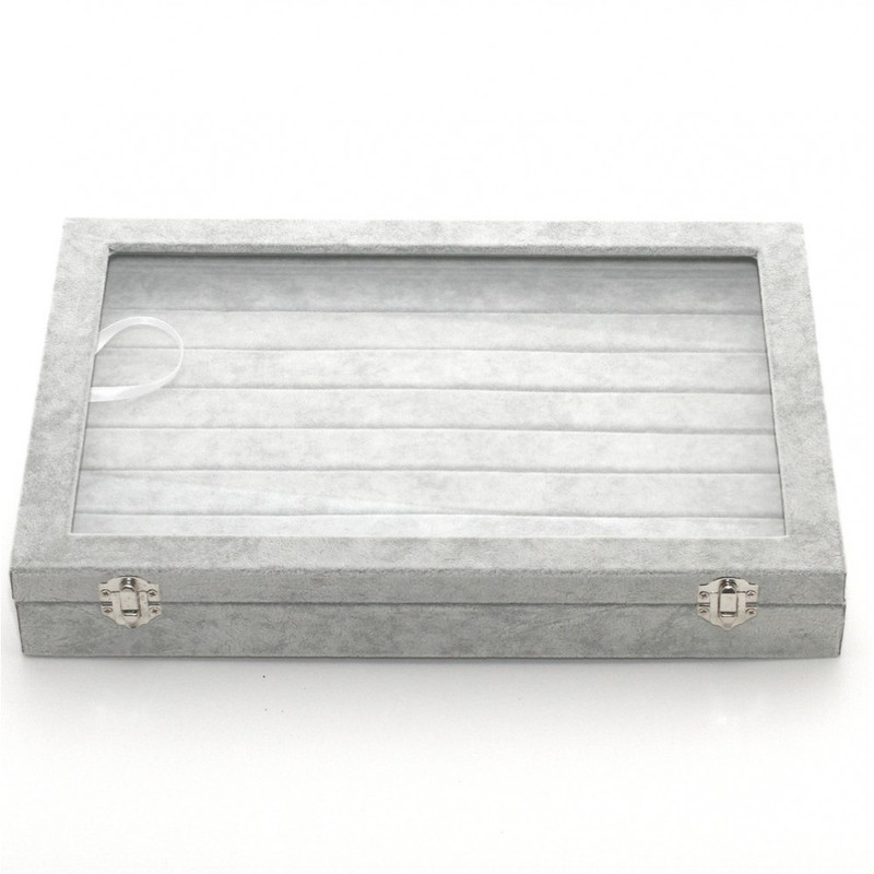 Présentoir coffret boîte à bagues 34x24cm velours Gris