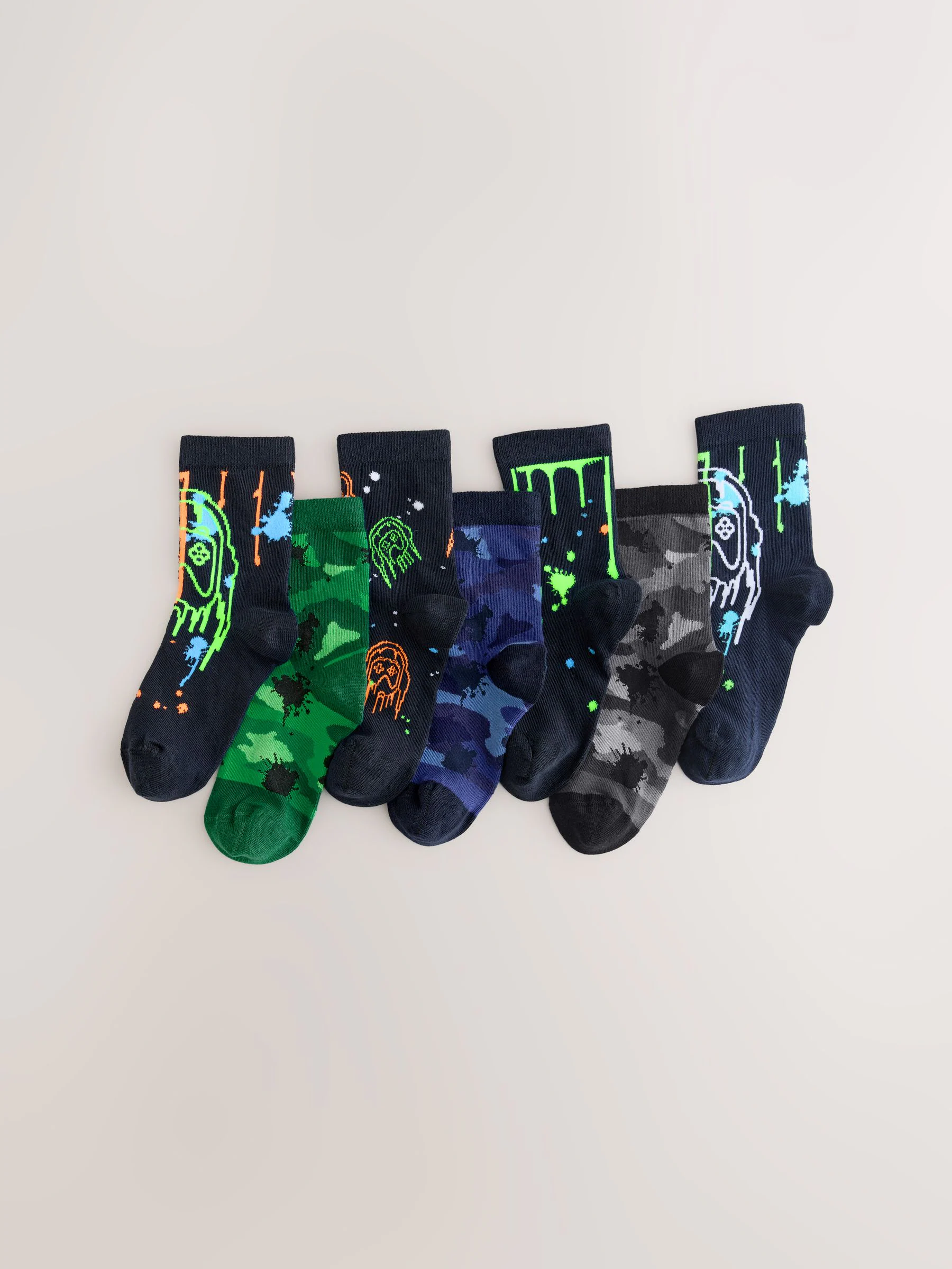 Zwart/groen drippy gamer - Set van 7 paar rijke sokken