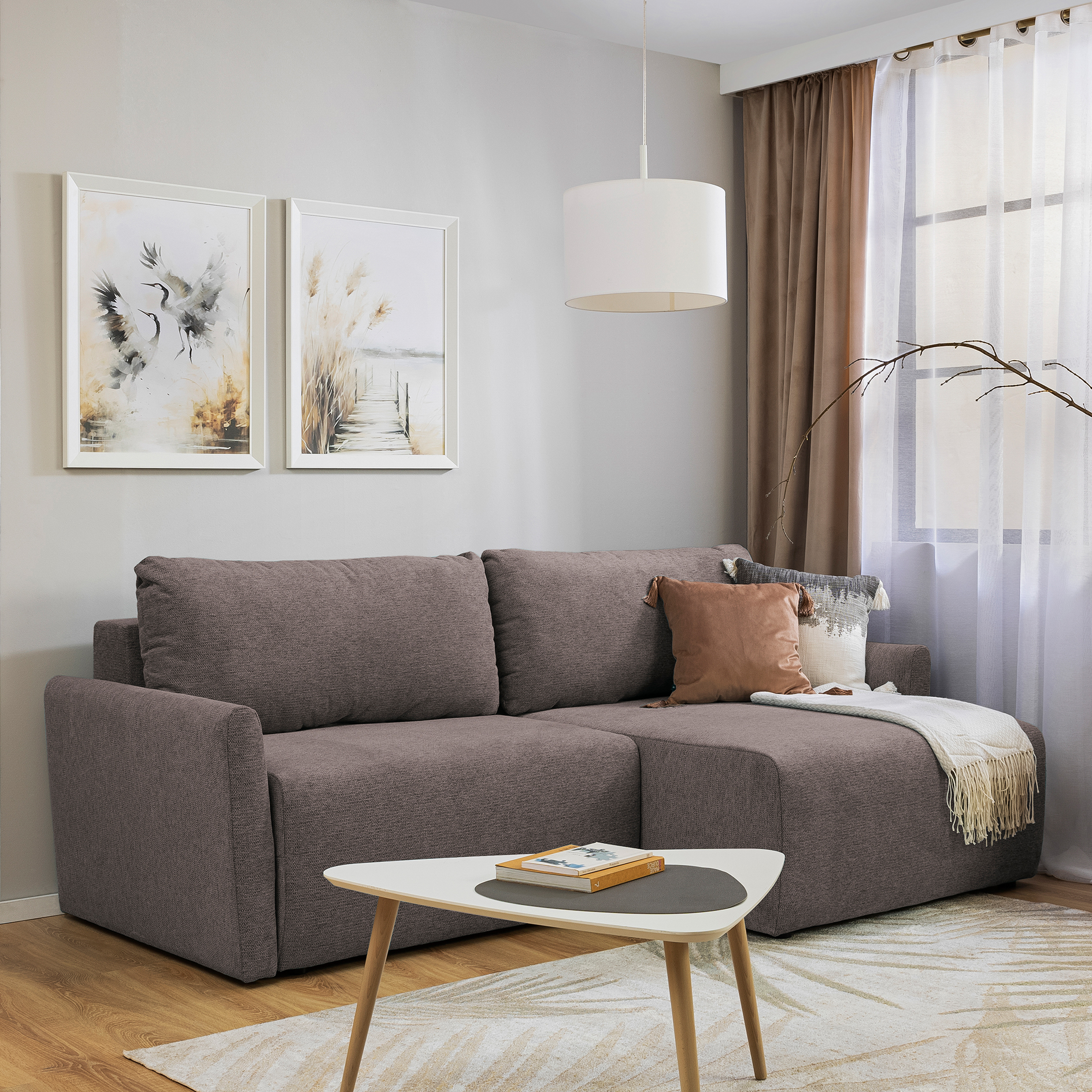 Ecksofa - mocca - Liegefunktion und Staukasten - 228x146 cm