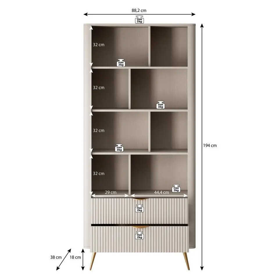Meubella - Boekenkast Lima - Beige - 88 cm