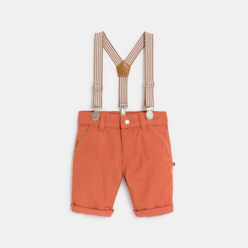 Bermuda terracotta à bretelles et t-shirt tunisien blanc bébé garçon Orange