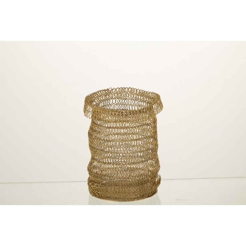 Photophore dans filet maille en métal doré 10x10x16 cm