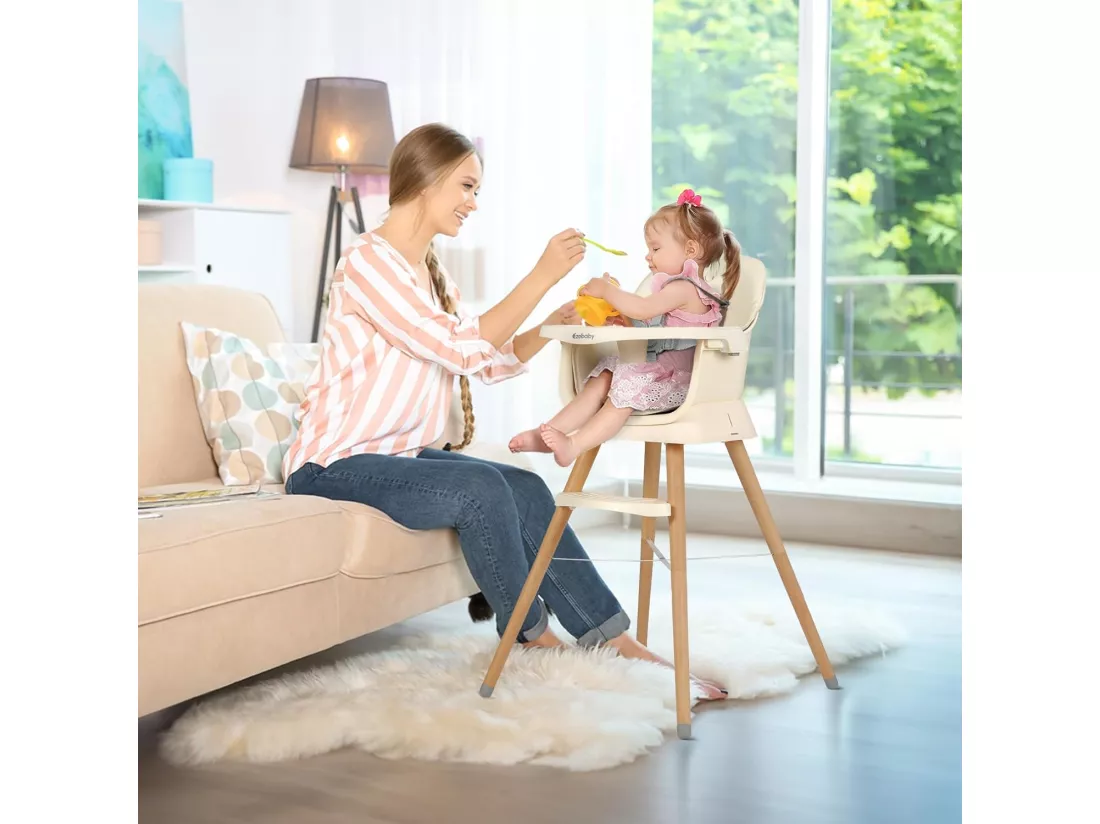Ezebaby 6 en 1 Chaise Haute Bébé,Siège d'Appoint,Chaise pour Enfants Multifonctionnelle,Repose-Pieds pour Bébé à partir de 6 mois (Beige)