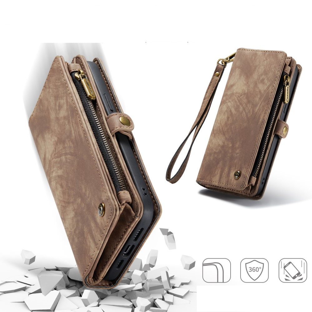 iPhone 16 Pro 2in1 Leder Tasche   Magnet Hardcase Karten Etui - Braun