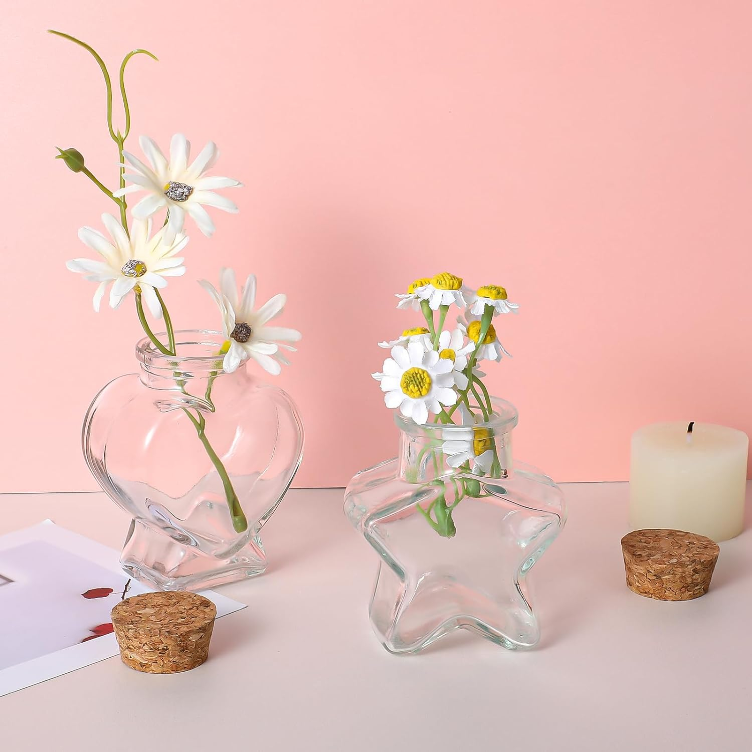(8x6cm) Mini Herz Vorratsglas DIY Deko Aufbewahrungs Behälter inkl. Kork Deckel - Transparent