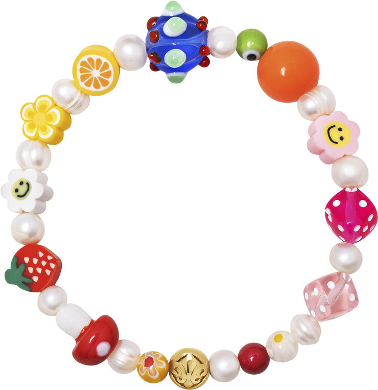 Nialaya Men's Berry Pearl Bracelet with Assorted Beads Multi