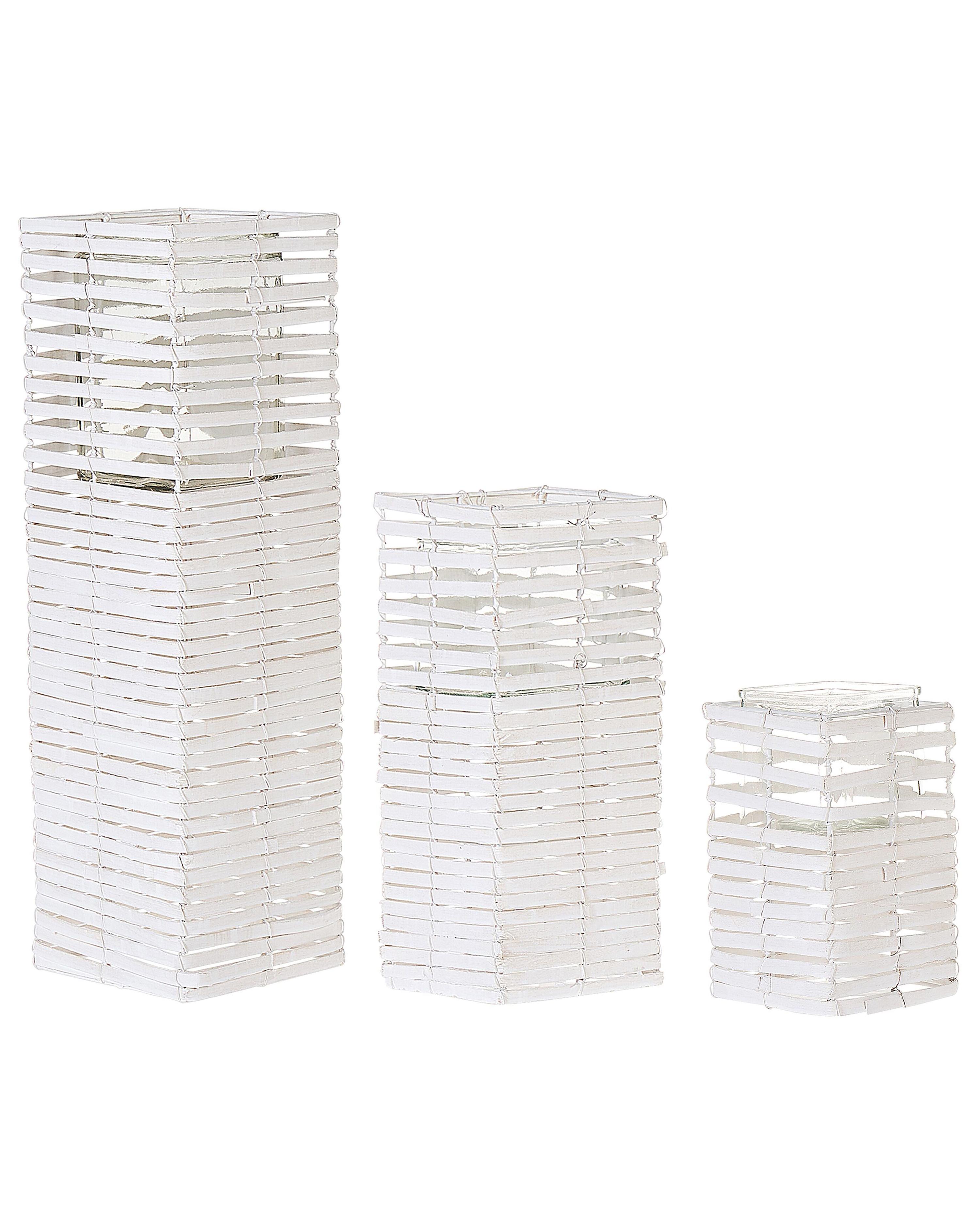 Set van 3 kaarshouders MAROLA Populierenhout 54/34/20 cm Wit