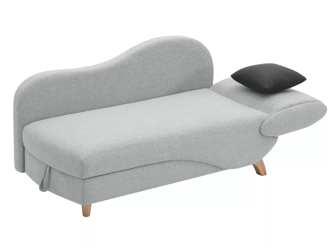 Méridienne gauche convertible en tissu gris clair avec coffre de rangement PENELOPE