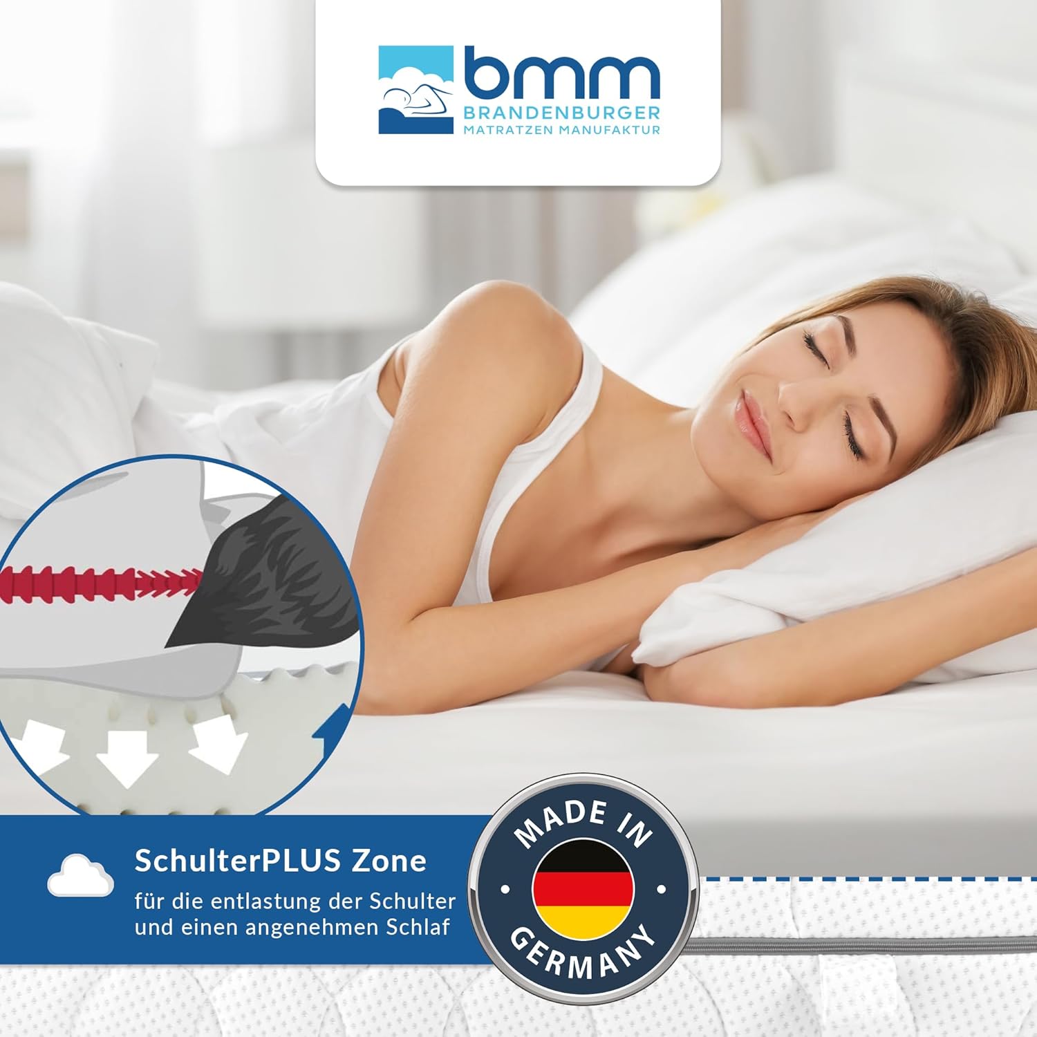 BMM Matratze 140x200 cm, Komfort 19 Härtegrad H2 medium, Kaltschaummatratze Öko-Tex Zertifiziert, ergonomische 7 Zonen, Höhe 19 cm, Matratzen produziert in Deutschland