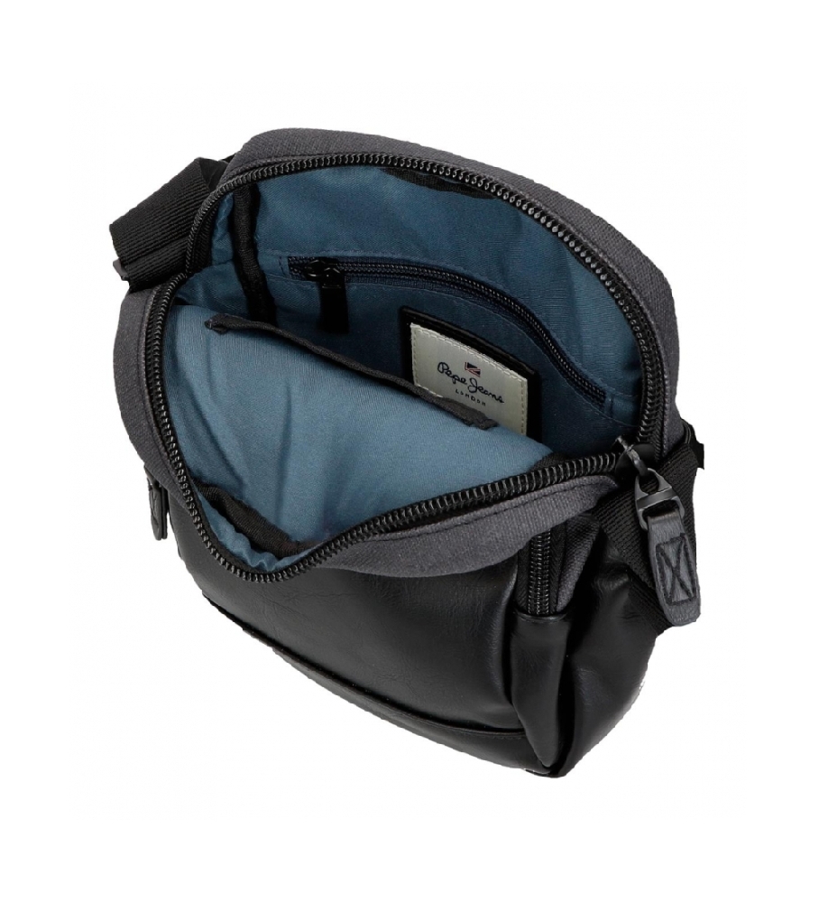 Bolsa de ombro média Pepe Jeans com dois compartimentos, cinza e preta.