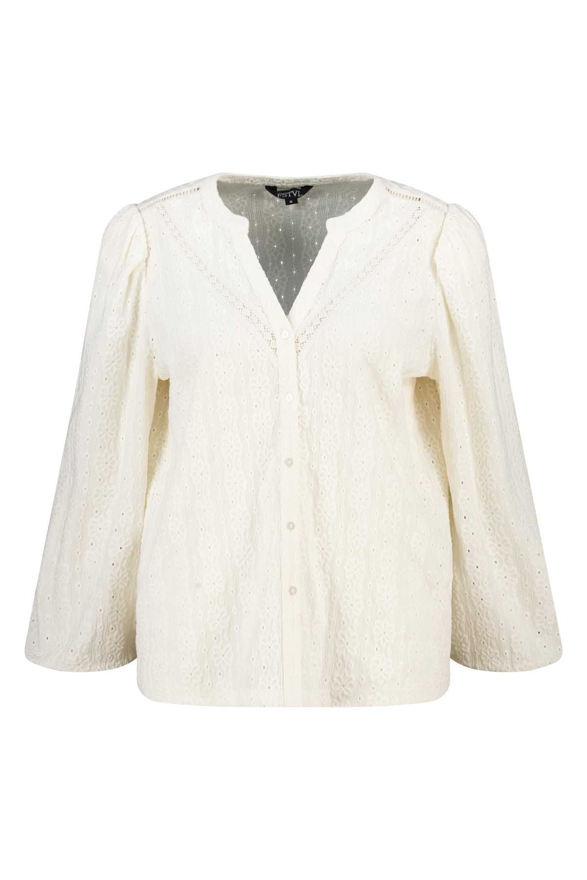 Jersey top met stretch met pofmouw Cream