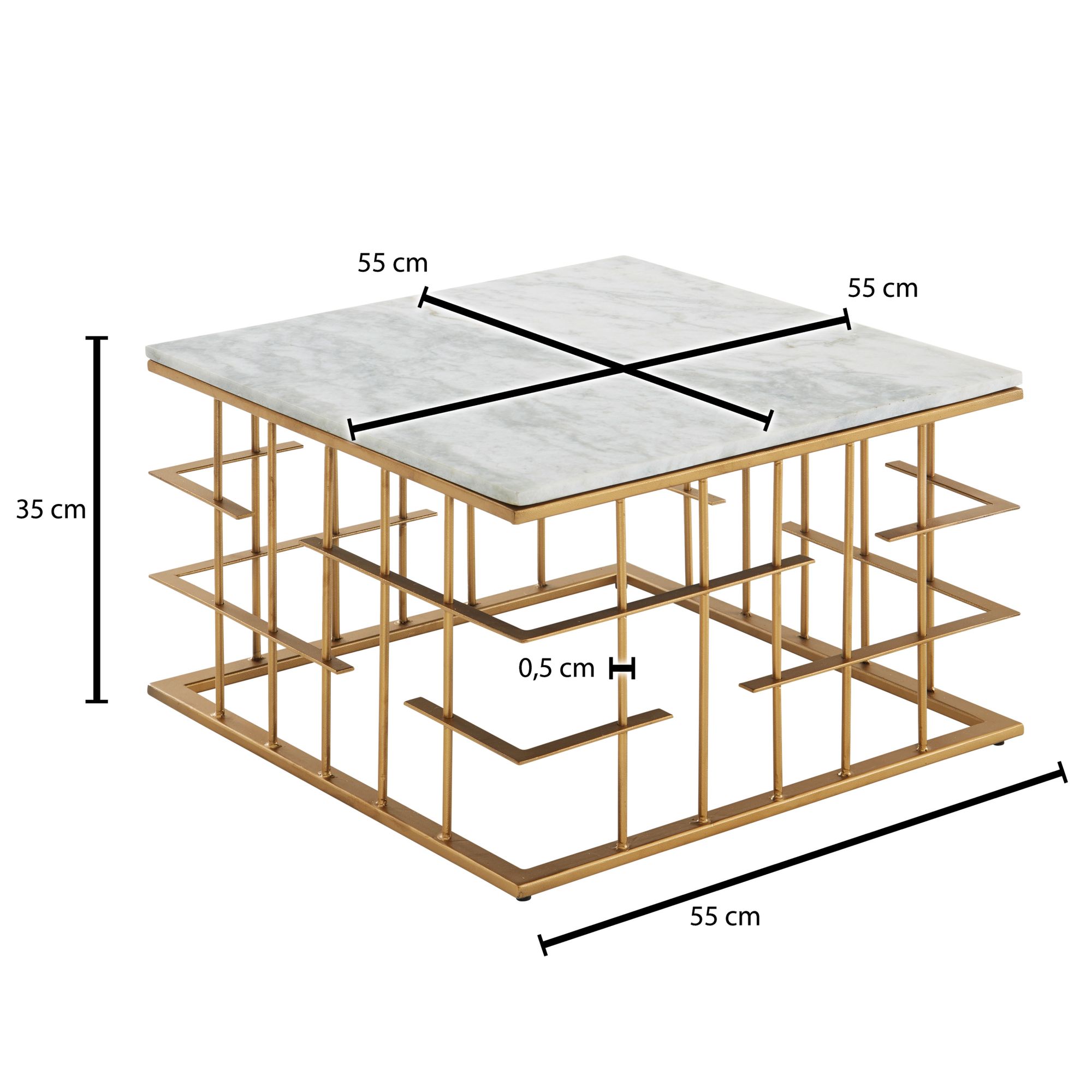 Couchtisch FineBuy Sofatisch Echter Marmor 55x55 cm Tisch Wohnzimmertisch Eckig