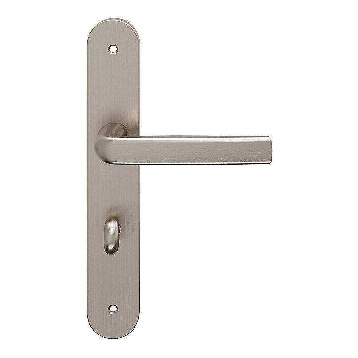 Ensemble poignée sur plaque Incurvé à condamnation GoodHome Primel effet nickel satin gris L.126mm x l.40mm entraxe 195mm