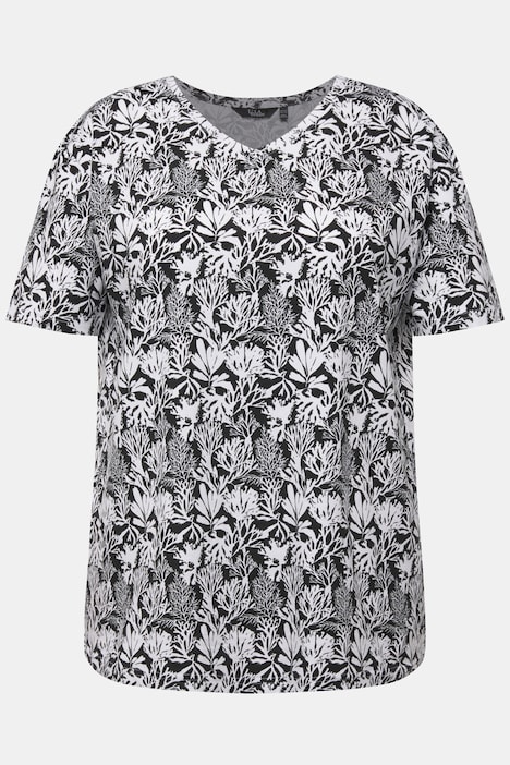 T-Shirt, maritimer Druck, A-Linie, V-Ausschnitt, Halbarm