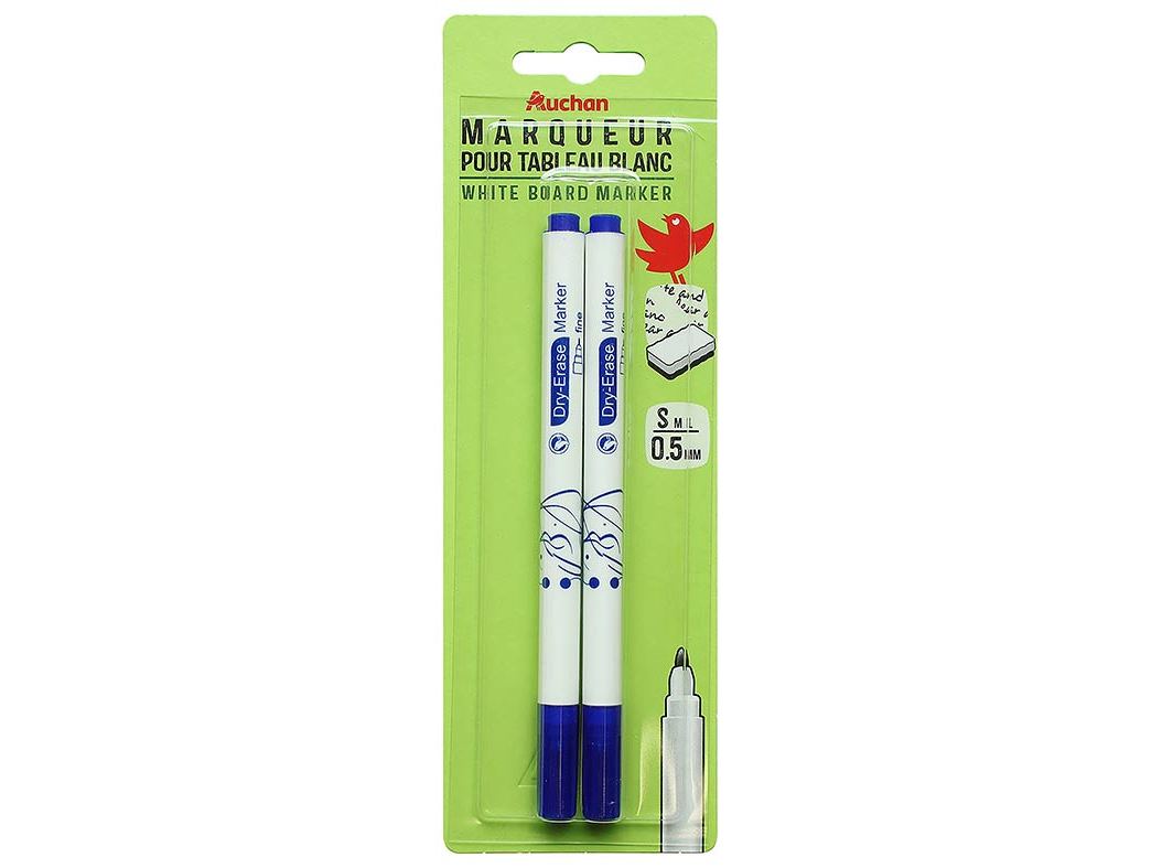 CONJUNTO DE 2 MARCADORES AZUL AUCHAN PARA QUADRO BRANCO