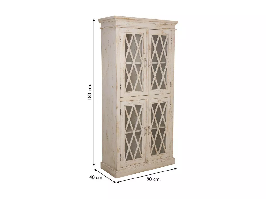 Vitrine blanche faite main en bois et verre 90x40x183