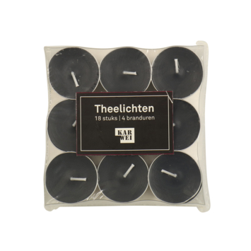 Theelichten zwart 18 stuks