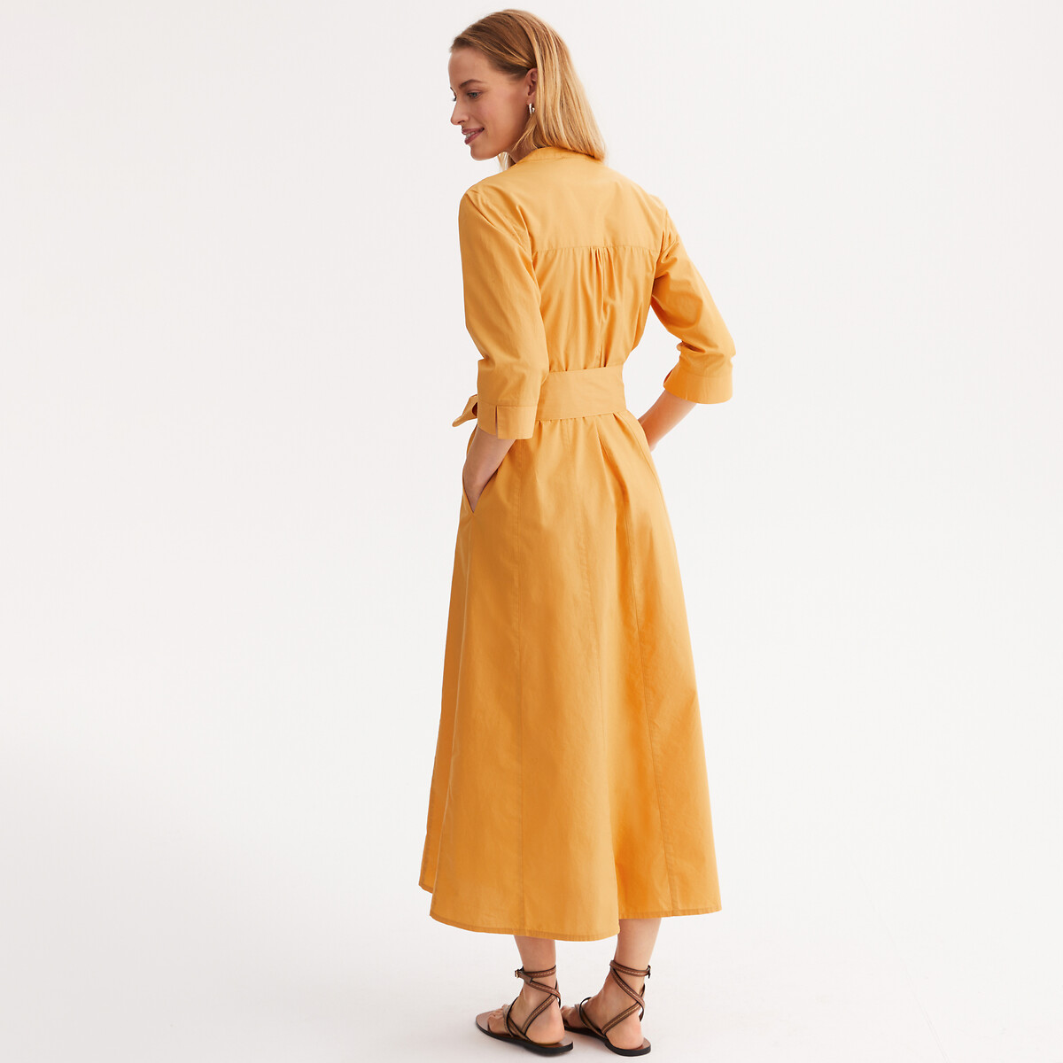 ANNE WEYBURN<br>Vestido longo de algodão com saia rodada