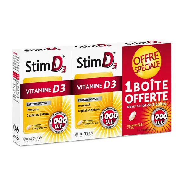 Nutreov Stim D3 Vitamine D3 - Boite 120 comprimés - Tripack 1 boite offert