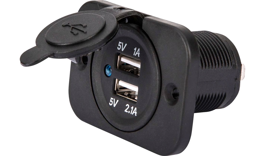2 ports USB udtag til montering 1A +2,1A