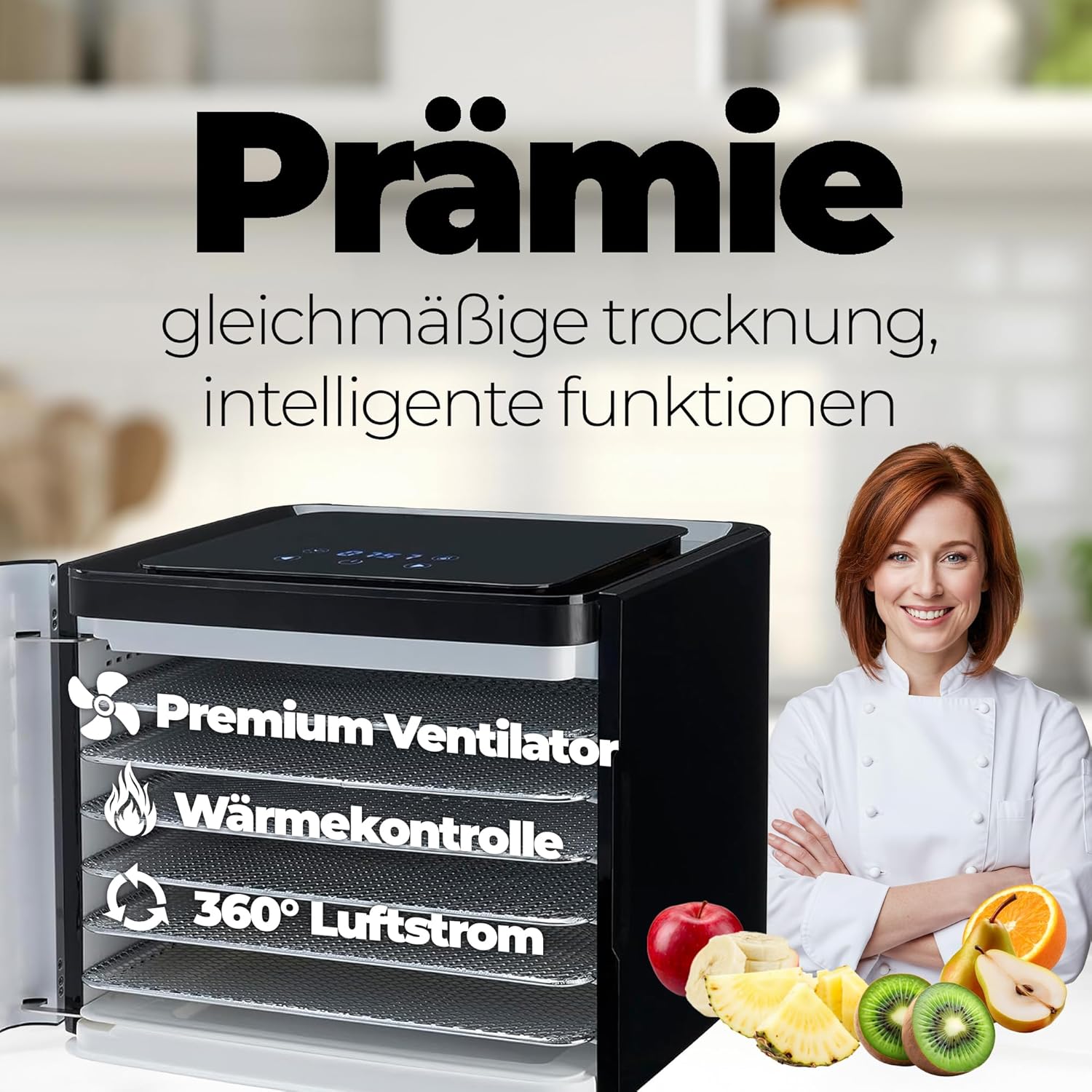 Nebula Lebensmittel Dörrgerät Mit 6 Edelstahlschalen | LED-Touch Control Design, Einstellbare Digitale Temperatur 35-70 °C & 48-Stunden-Timer | Dörrautomat Für Obst, Gemüse, Fleisch Und Mehr | 400W