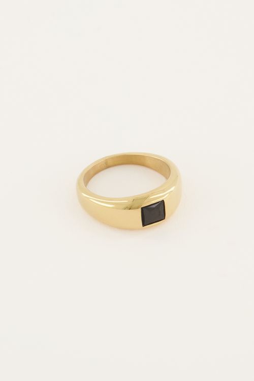 MOOD ring met vierkante zwarte steen