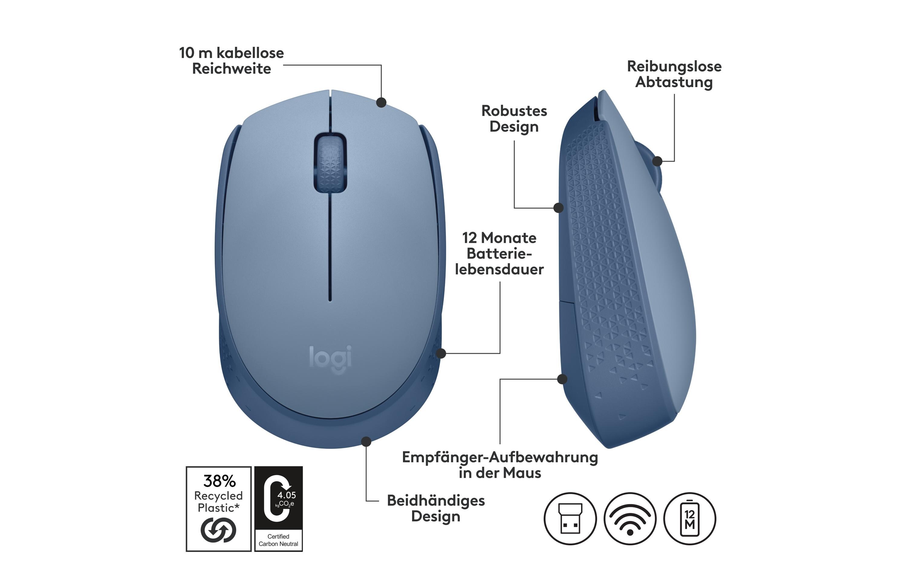 Mobile Maus M171 , kabellosKleine Wireless-Maus für Links- & Rechtshänder mit bis zu 12 Monaten Batterielaufzeit