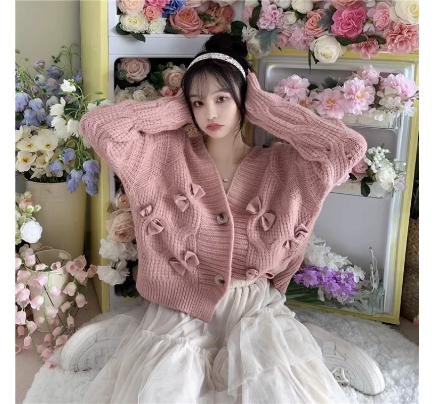 Malrowe - V-hals effen cardigan met strik en knoopjes
