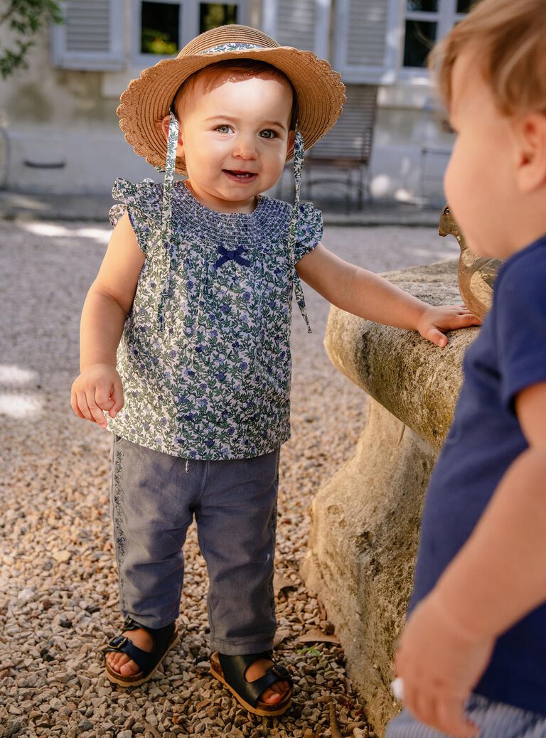 Pantalon bleu en coton lin