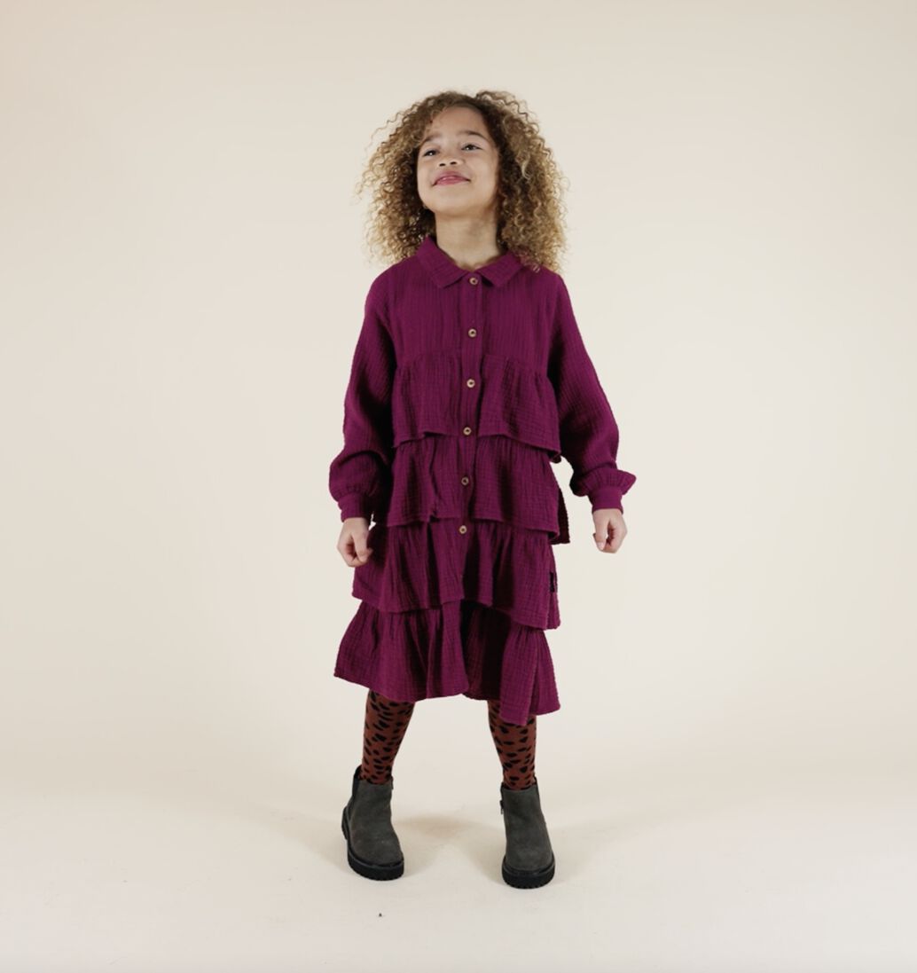 DAILY BRAT paarse daily brat midi jurk alice dress magnta purple