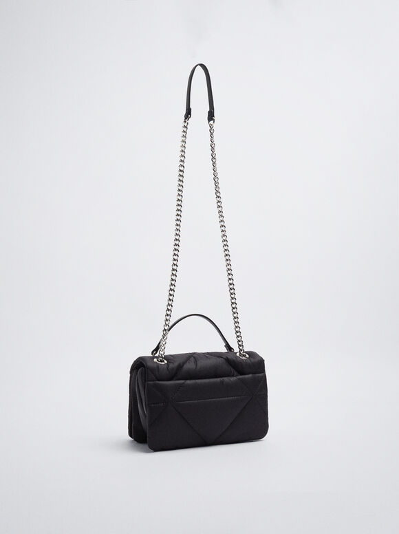 Bolsa matelassada com corrente - Preta