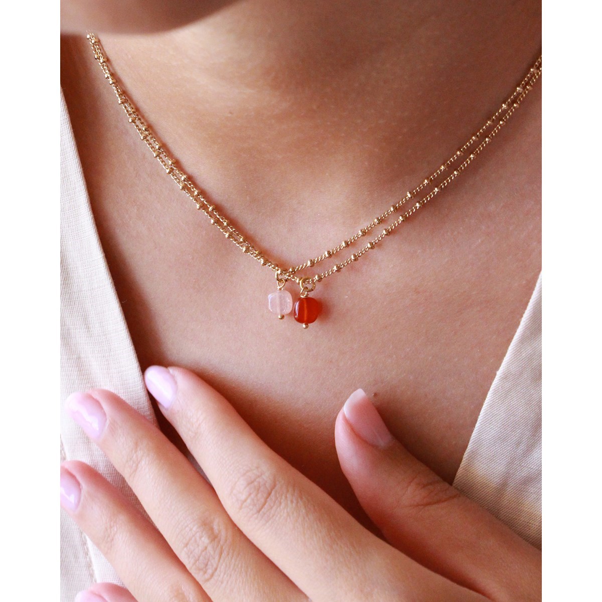 Collier pierre agate noire doré à l'or fin 24k AVA