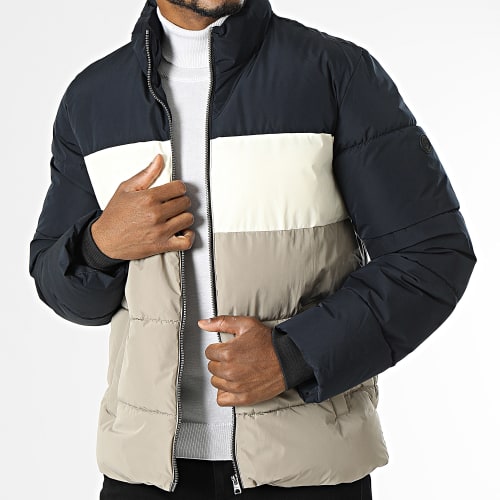 Doudoune Capuche Melvin Life Bleu Marine Taupe Ecru