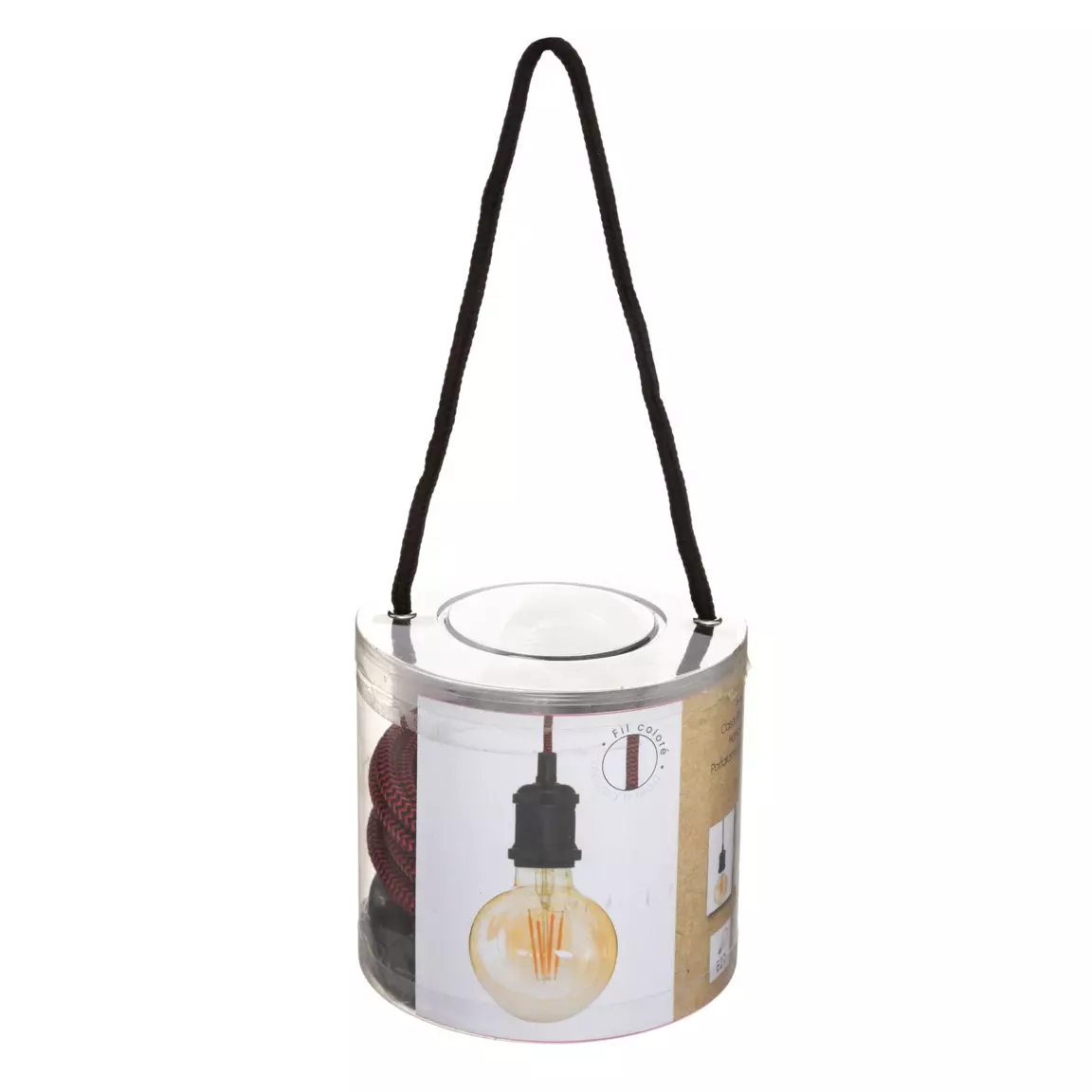 Suspension lumineuse simple (H120 cm) Noir et cordon rouge