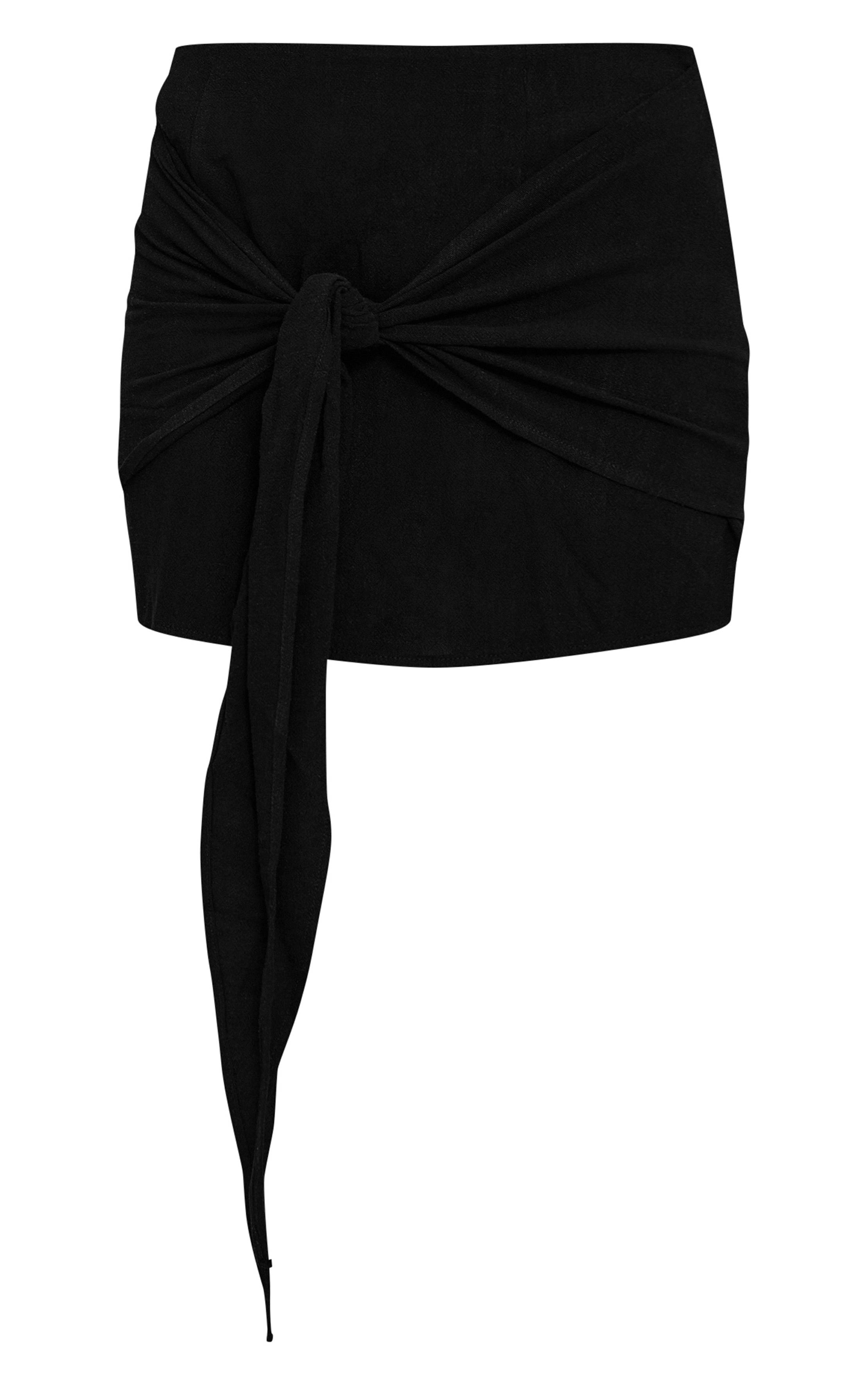 Noir Mini-jupe Aspect Lin Avec Détail Nœud