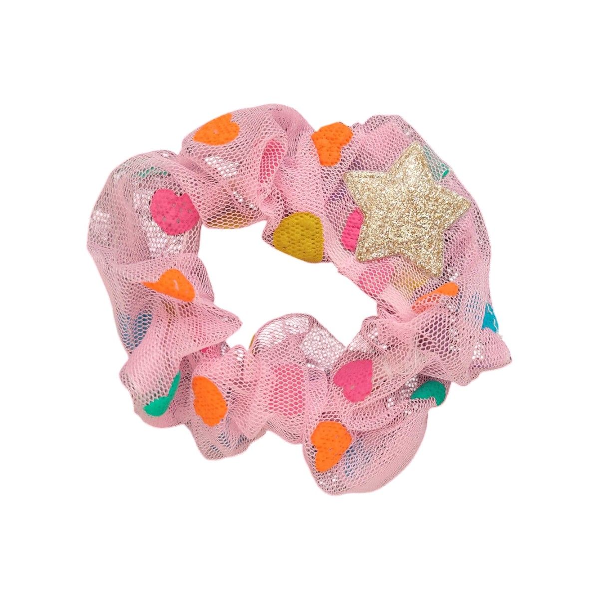 Chouchou tulle rose coeurs multicolores Surprise Partie !