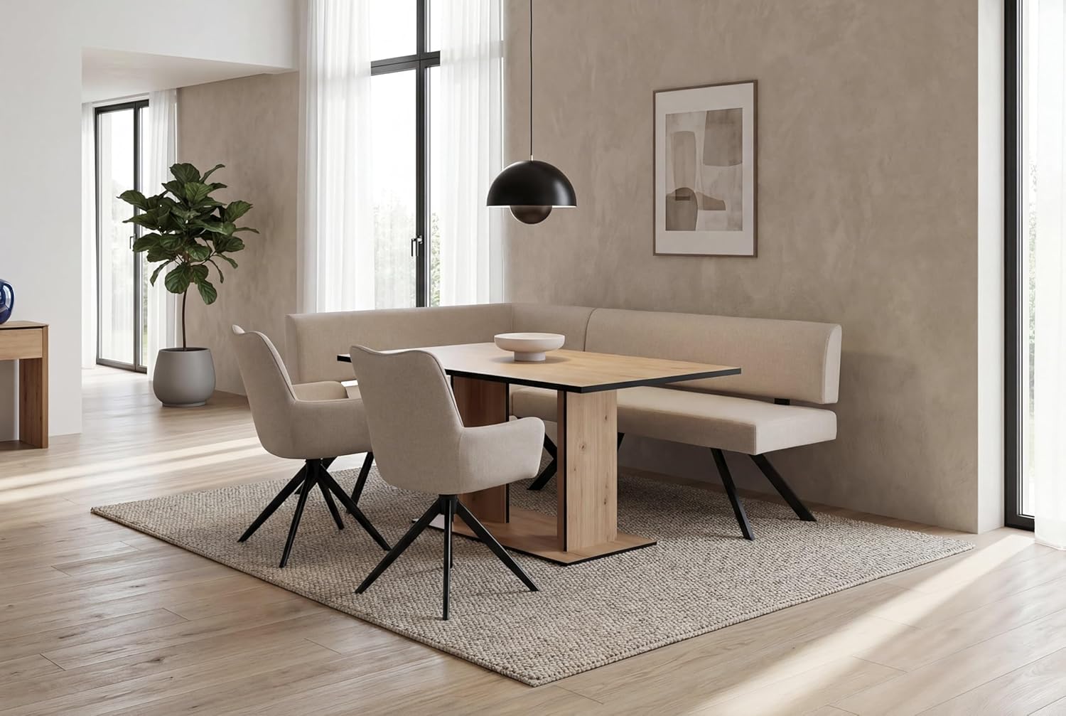byLIVING Eckbank Toronto, Bezug in Taupe, Gestell in schwarz, L-Form Langer Schenkel rechts, Taschenfederkern, Küchenbank, Speisezimmerbank, Maße: B 182, H 85, T 128 cm