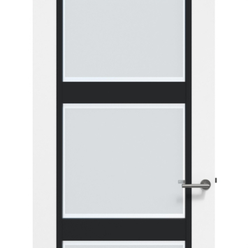 Arne & Bodil binnendeur ABB105 mat glas met blanke rand - wit afgelakt - glaslat diep zwart