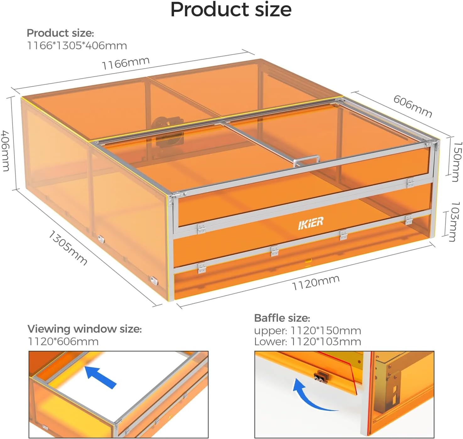 IKIER E3 Laser Enclosure für iKier K70/K40 MAX/X70/A70 MAX, Vollständig Geschlossenes Schutzgehäuse mit 360° Sicht, Rauchabzug, Lüfter & Metall-Acryl-Rahmen, Schutzabdeckung für Lasergravierer